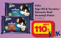 FELİX SIĞIR ETLİ VE TAVUKLU/SOMONLU YAŞ KEDİ MAMASI 4X85 G fiyat ve kampanya bilgisi
